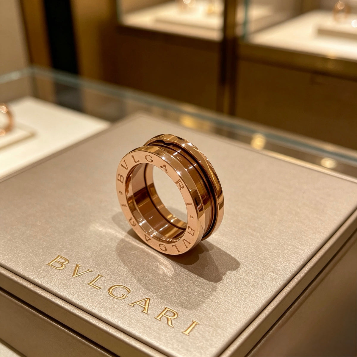 Geometric Emblem Statement Ring in Rose-Gold-Tone – Rose Gold Detail – Design 006 main product view