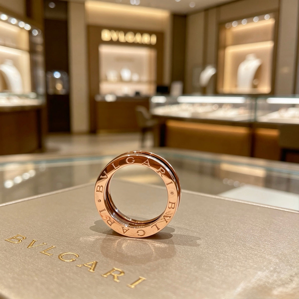 Geometric Emblem Statement Ring in Rose-Gold-Tone – Rose Gold Detail – Design 004 close-up detail