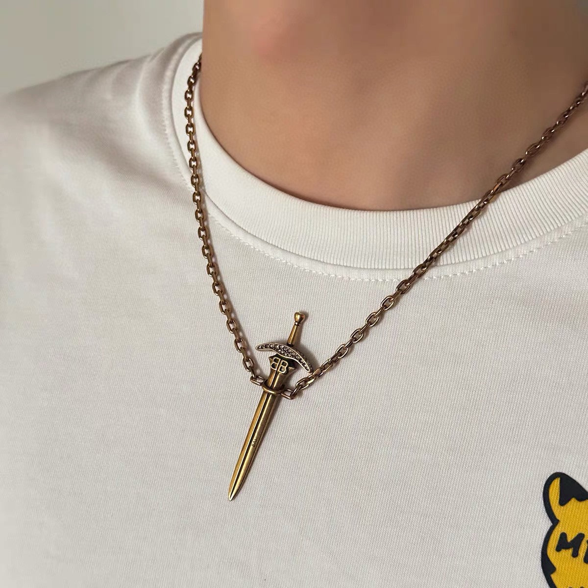 Geometric Emblem Pendant Necklace in Gold-Tone – Design 007 front product view