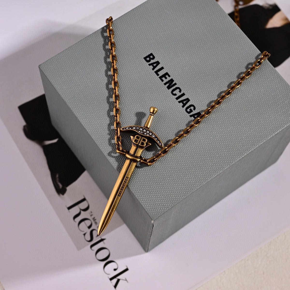 Geometric Emblem Pendant Necklace in Gold-Tone – Design 007 detail view