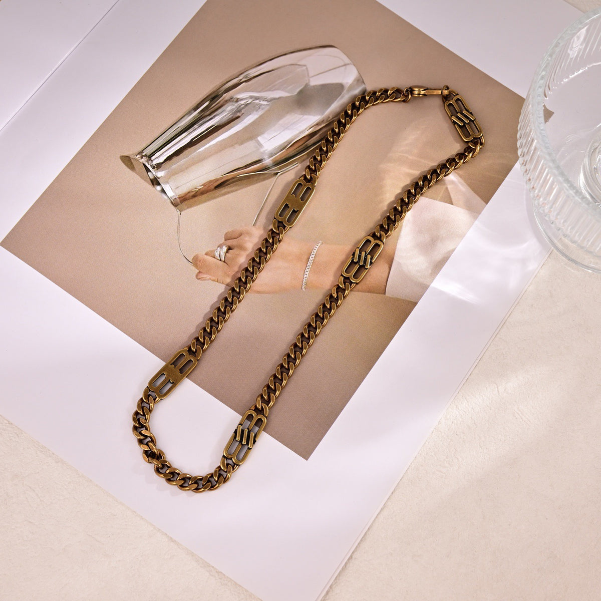 Geometric Emblem Pendant Necklace in Gold-Tone – Design 006 detail view