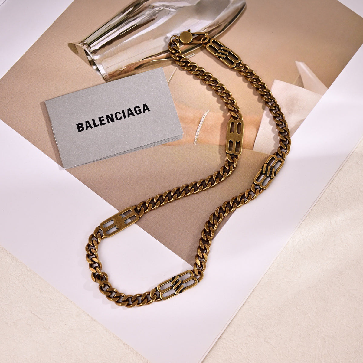 Geometric Emblem Pendant Necklace in Gold-Tone – Design 006 side detail
