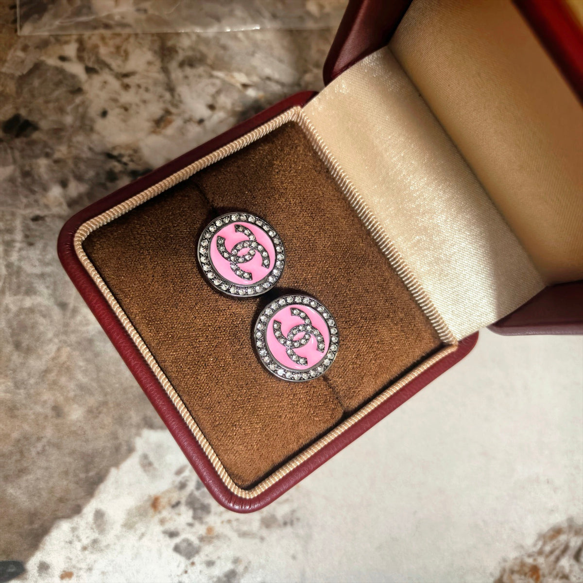 Signature Emblem Stud Earrings in Polished Metal-Tone – Design 108 front product view