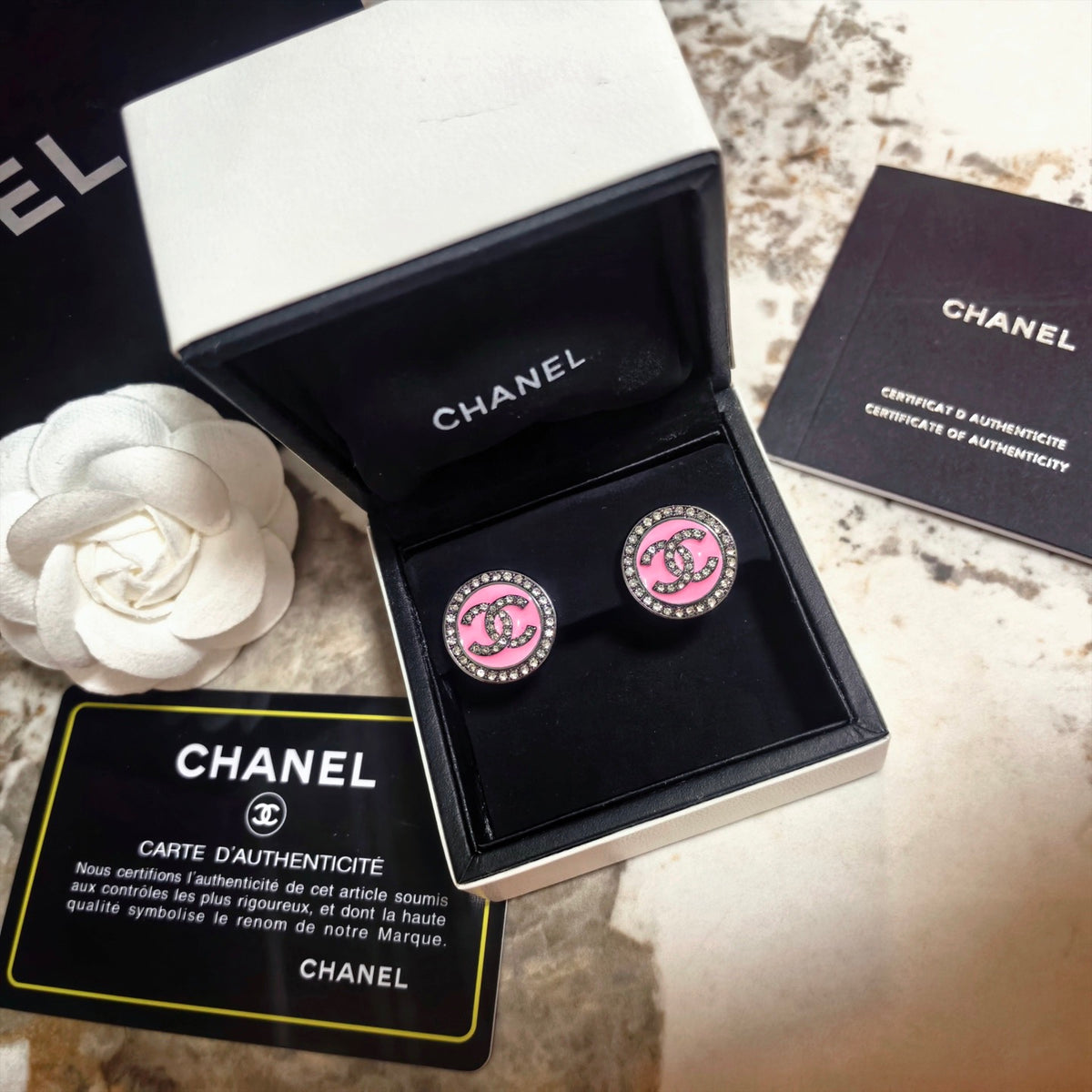 Signature Emblem Stud Earrings in Polished Metal-Tone – Design 108 front product view