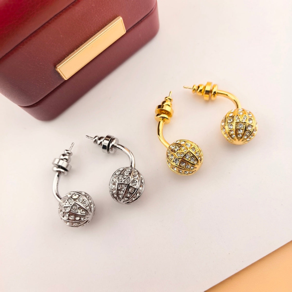 Signature Emblem Statement Earrings in Polished Metal-Tone – Design 08 detail view