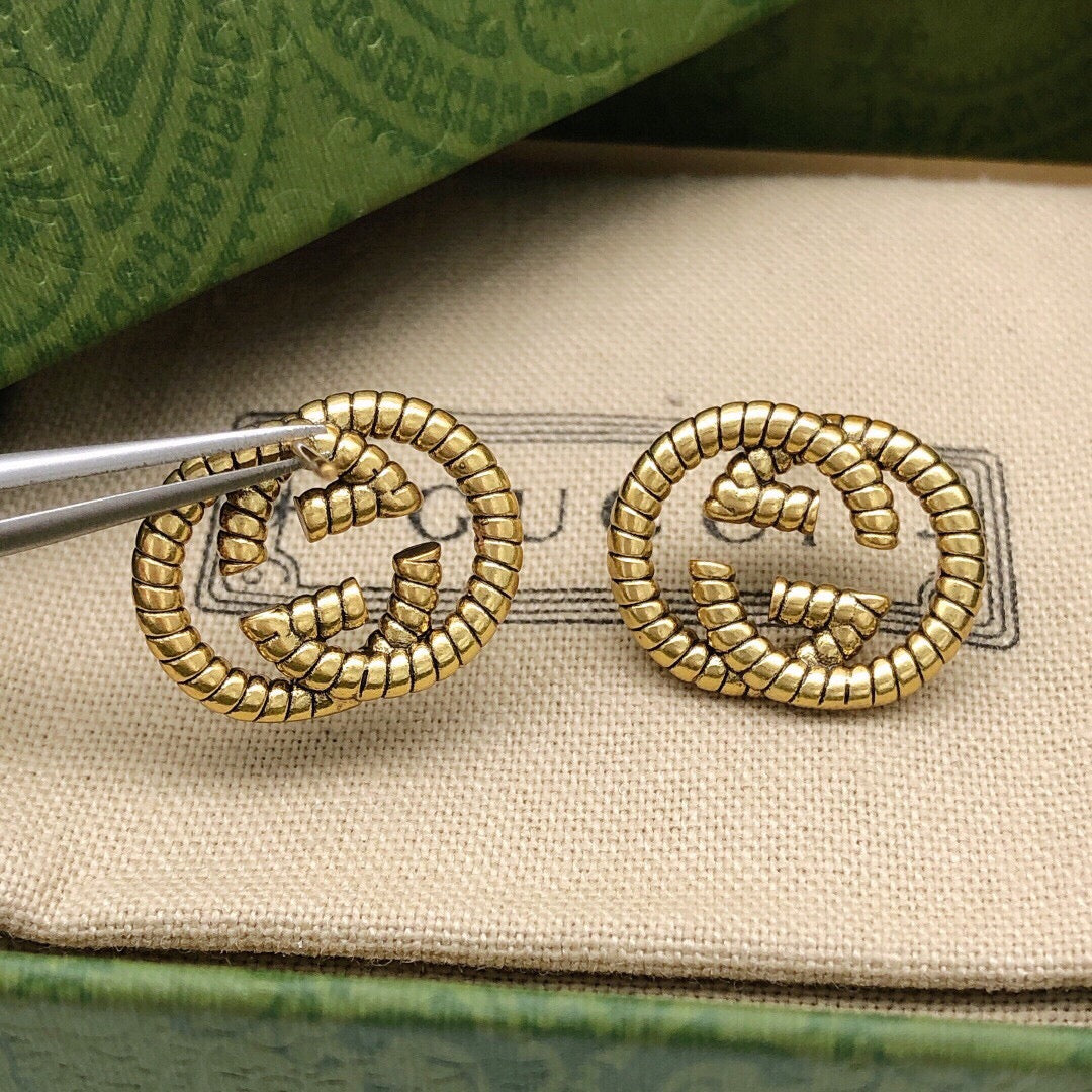 Floral Stud Earrings in Polished Metal-Tone – Design 010 side detail
