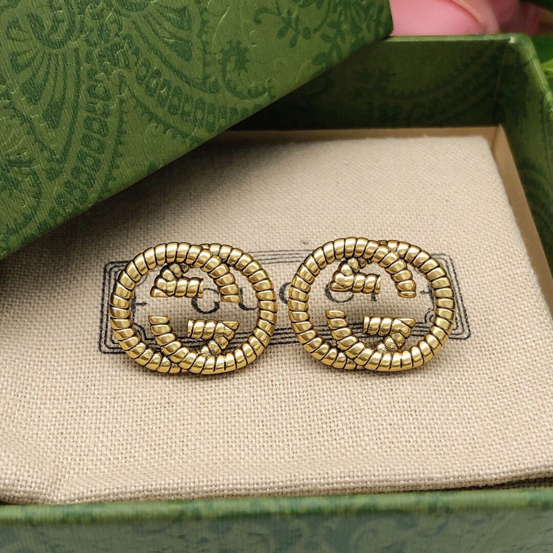 Floral Stud Earrings in Polished Metal-Tone – Design 010 detail view