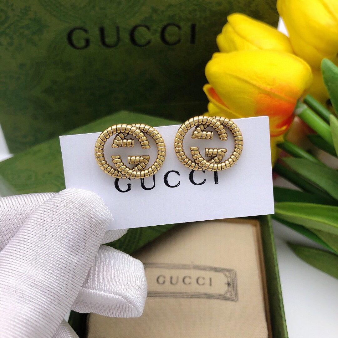 Floral Stud Earrings in Polished Metal-Tone – Design 010 front product view