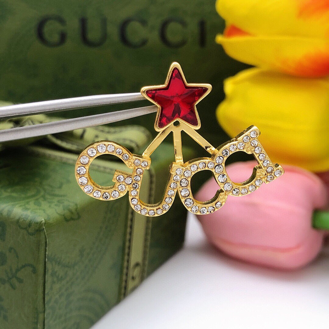 Star Statement Earrings in Polished Metal-Tone – Crystal Detail – Design 003 detail view