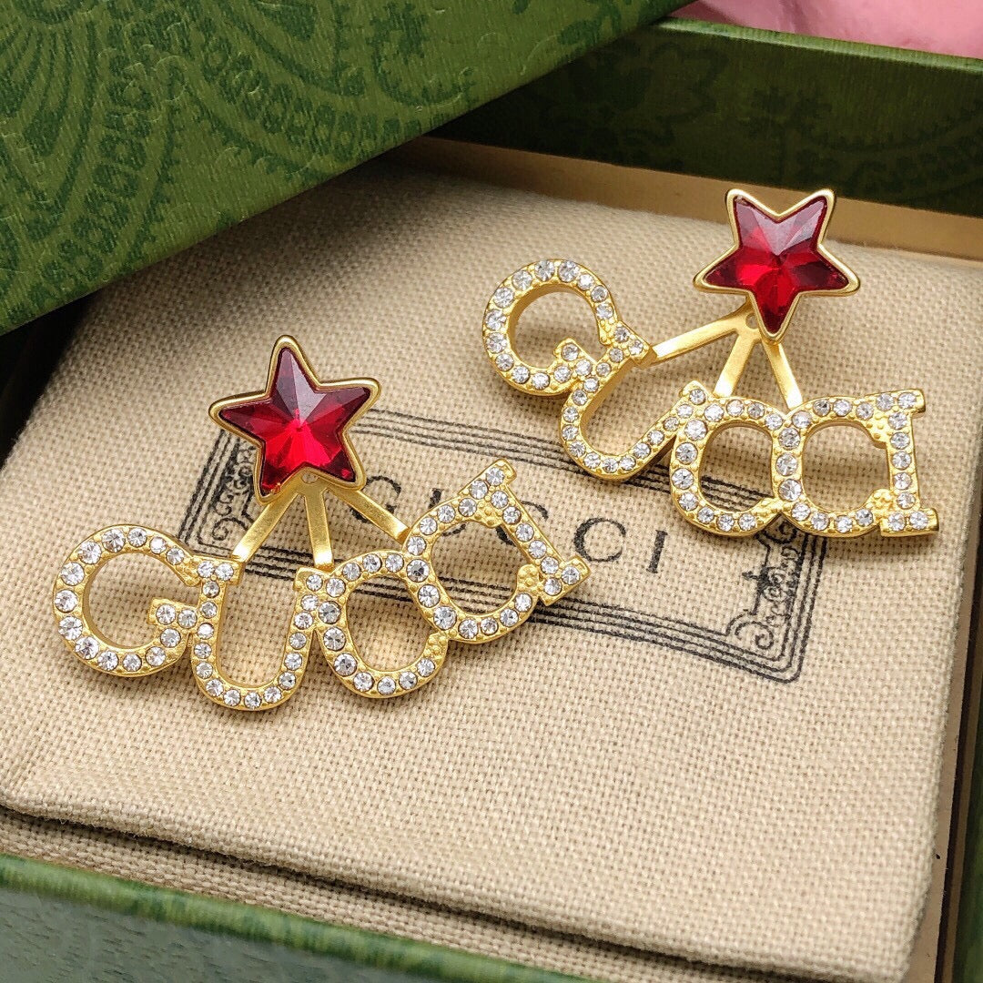 Star Statement Earrings in Polished Metal-Tone – Crystal Detail – Design 003 main product view