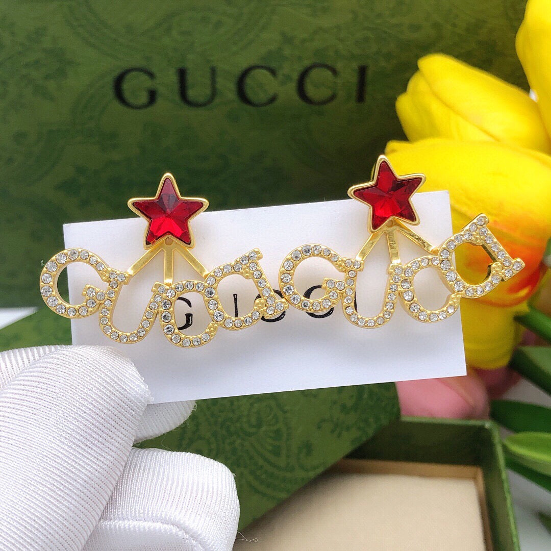 Star Statement Earrings in Polished Metal-Tone – Crystal Detail – Design 003 main product view