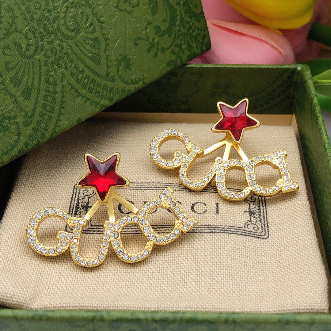 Star Statement Earrings in Polished Metal-Tone – Crystal Detail – Design 003 close-up detail