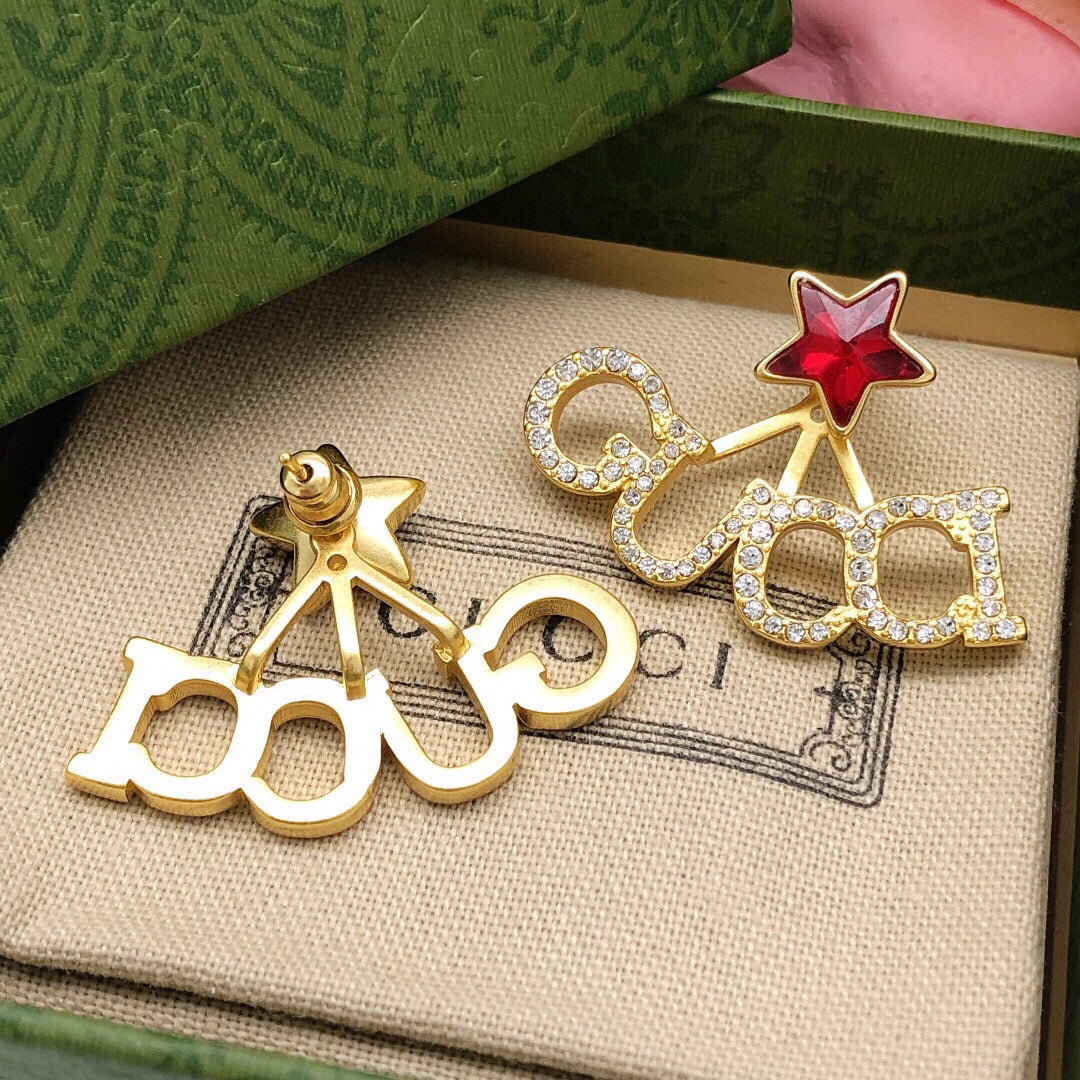 Star Statement Earrings in Polished Metal-Tone – Crystal Detail – Design 003 side detail