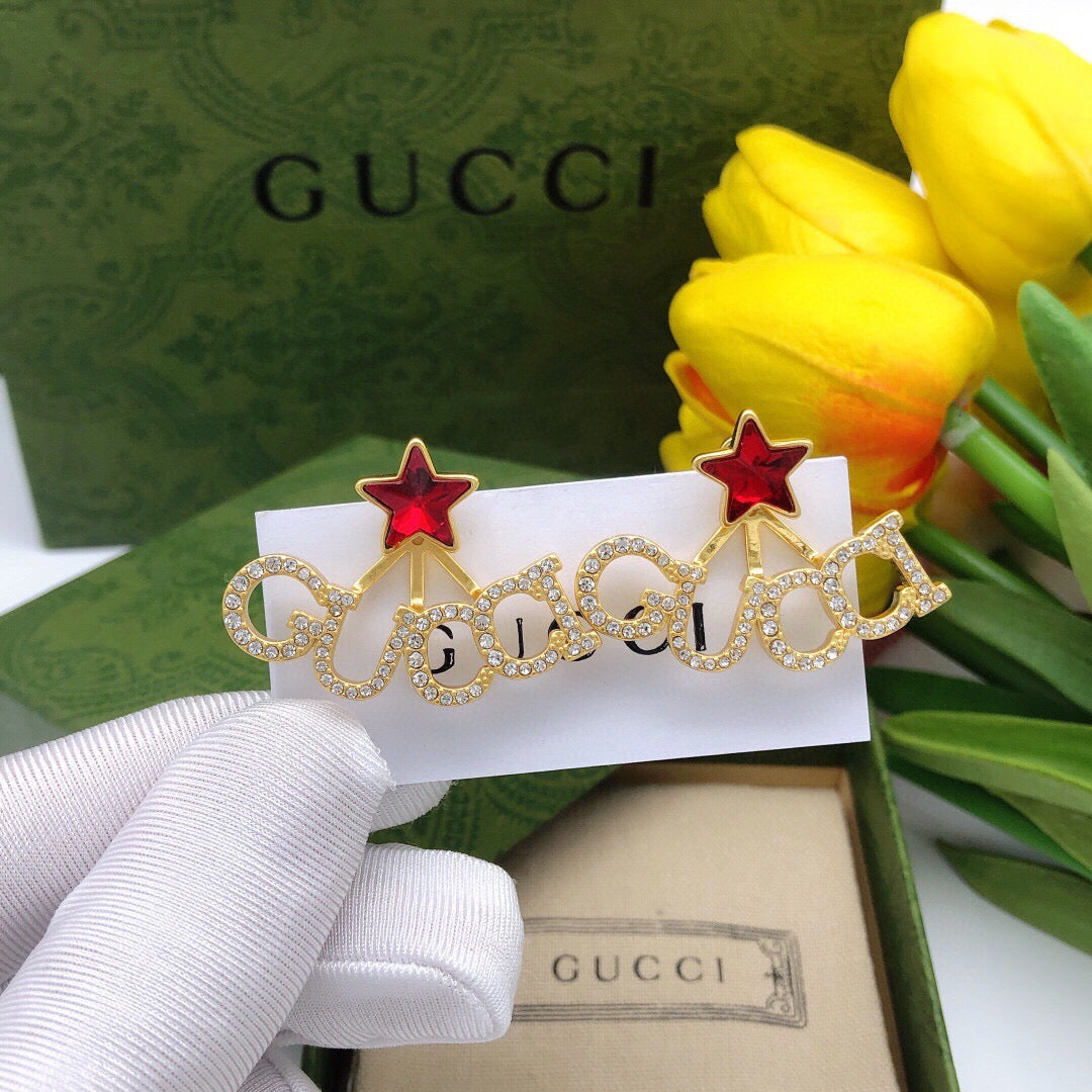 Star Statement Earrings in Polished Metal-Tone – Crystal Detail – Design 003 front product view