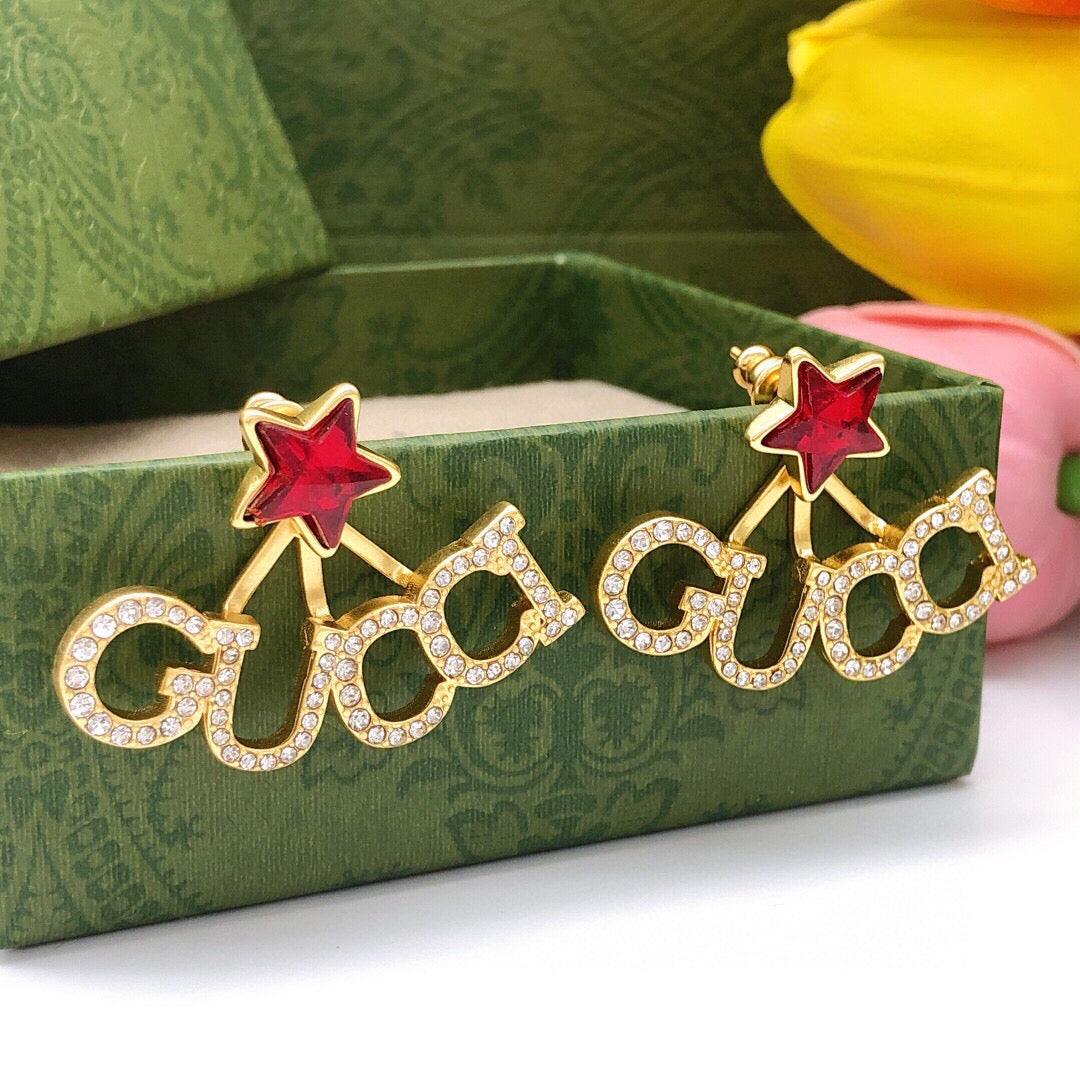 Star Statement Earrings in Polished Metal-Tone – Crystal Detail – Design 003 styled product view