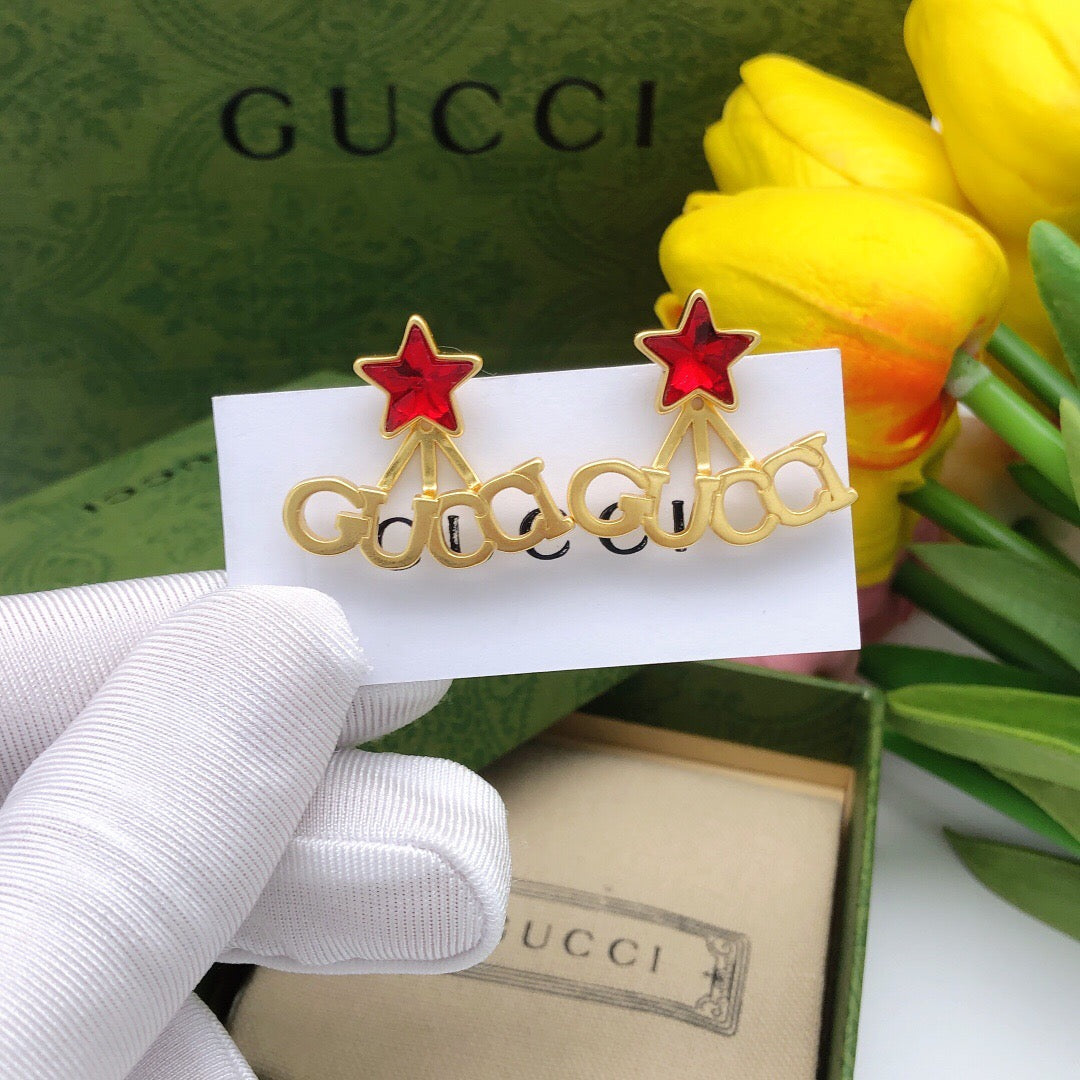 Star Statement Earrings in Polished Metal-Tone – Crystal Detail – Design 002 front product view