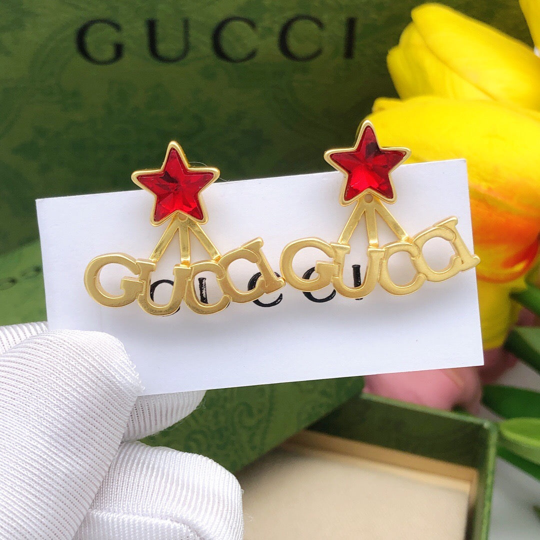 Star Statement Earrings in Polished Metal-Tone – Crystal Detail – Design 002 main product view