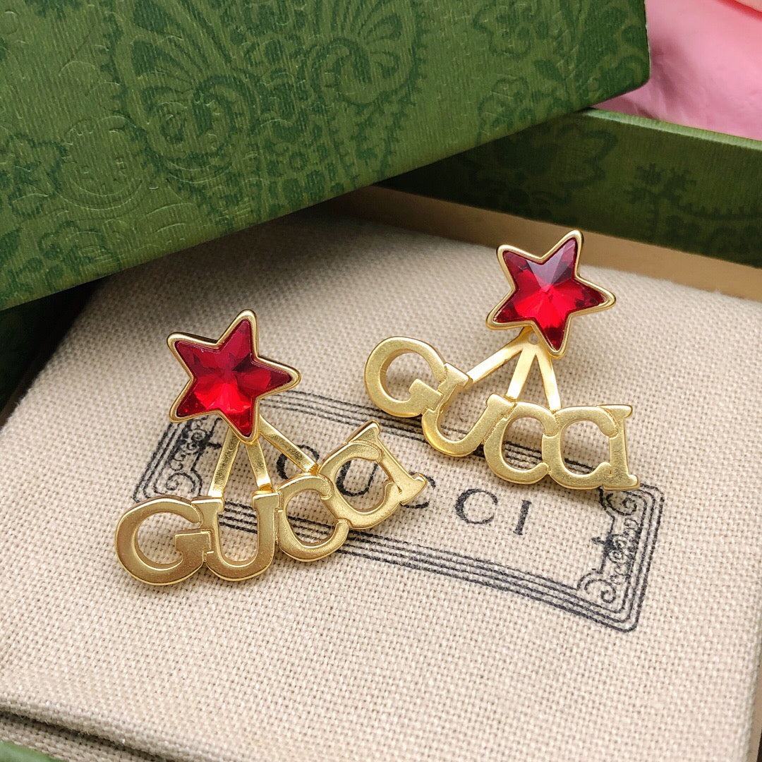 Star Statement Earrings in Polished Metal-Tone – Crystal Detail – Design 002 styled product view