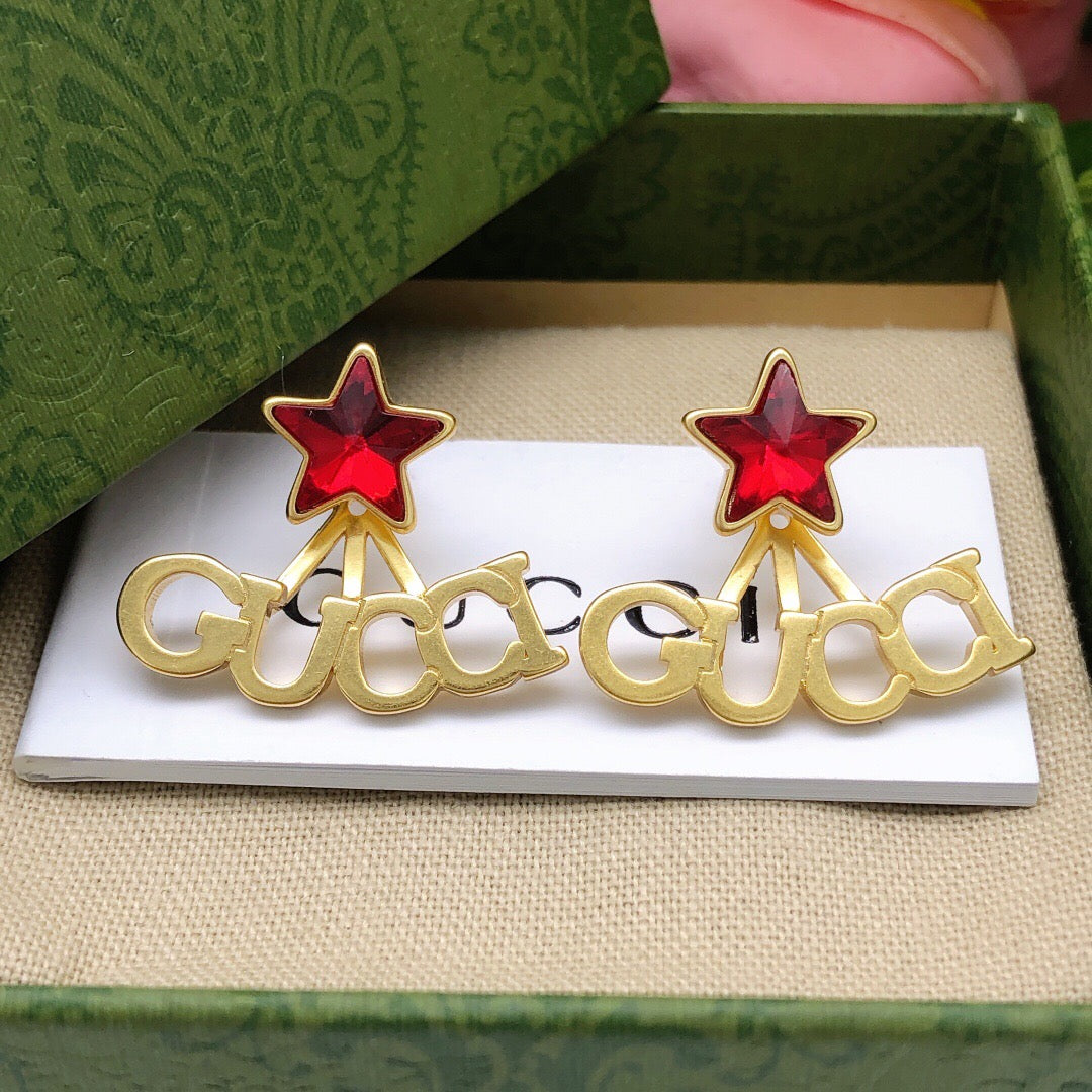 Star Statement Earrings in Polished Metal-Tone – Crystal Detail – Design 002 detail view