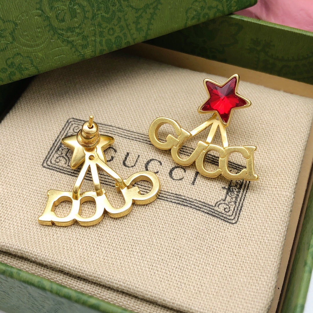 Star Statement Earrings in Polished Metal-Tone – Crystal Detail – Design 002 close-up detail