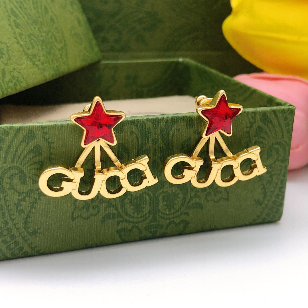 Star Statement Earrings in Polished Metal-Tone – Crystal Detail – Design 002 side detail