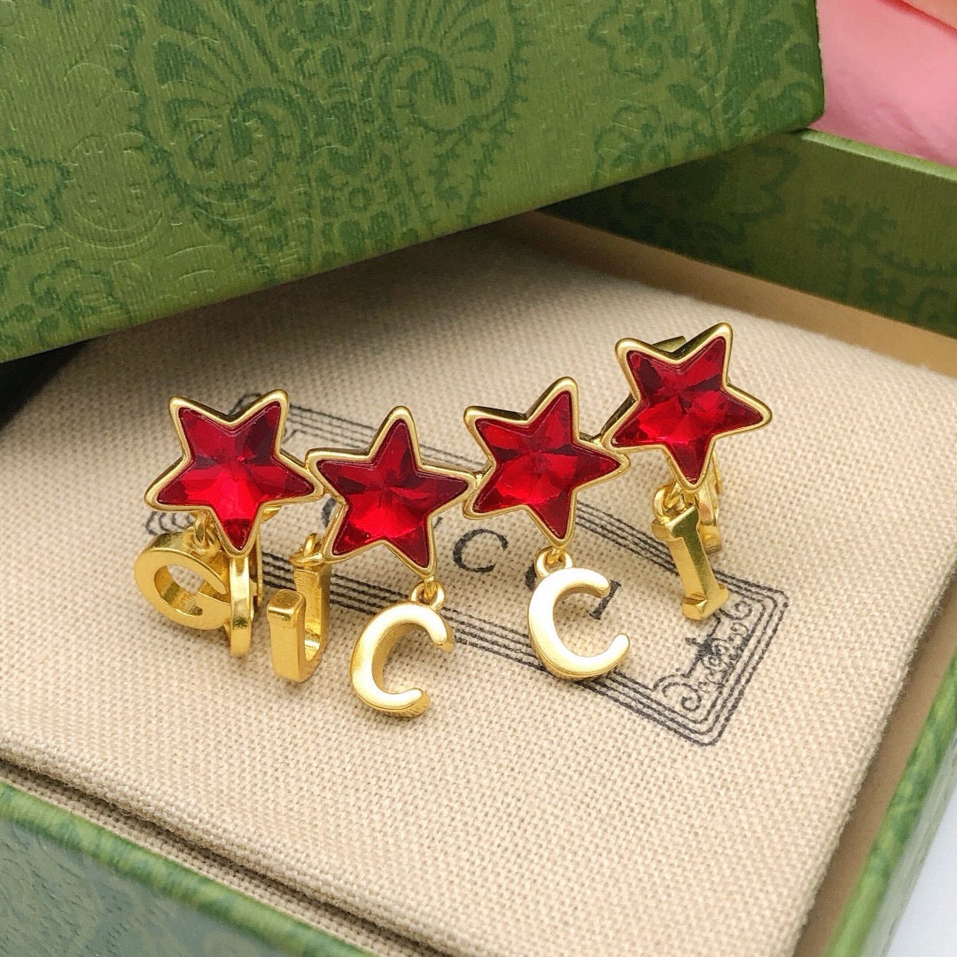 Star Statement Earrings in Polished Metal-Tone – Crystal Detail detail view