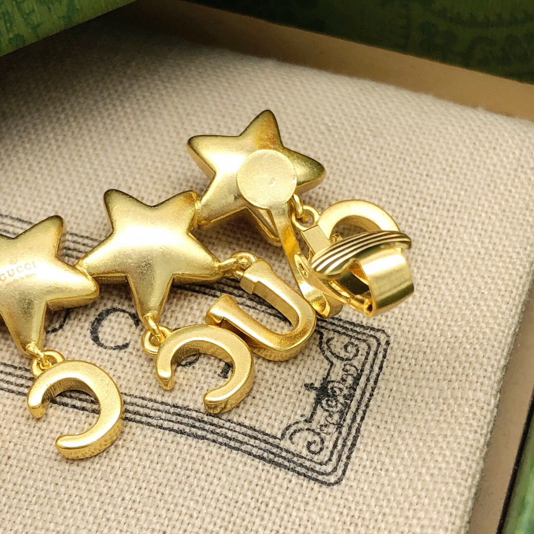 Star Statement Earrings in Polished Metal-Tone – Crystal Detail close-up detail