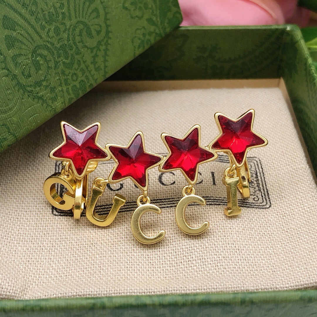 Star Statement Earrings in Polished Metal-Tone – Crystal Detail front product view