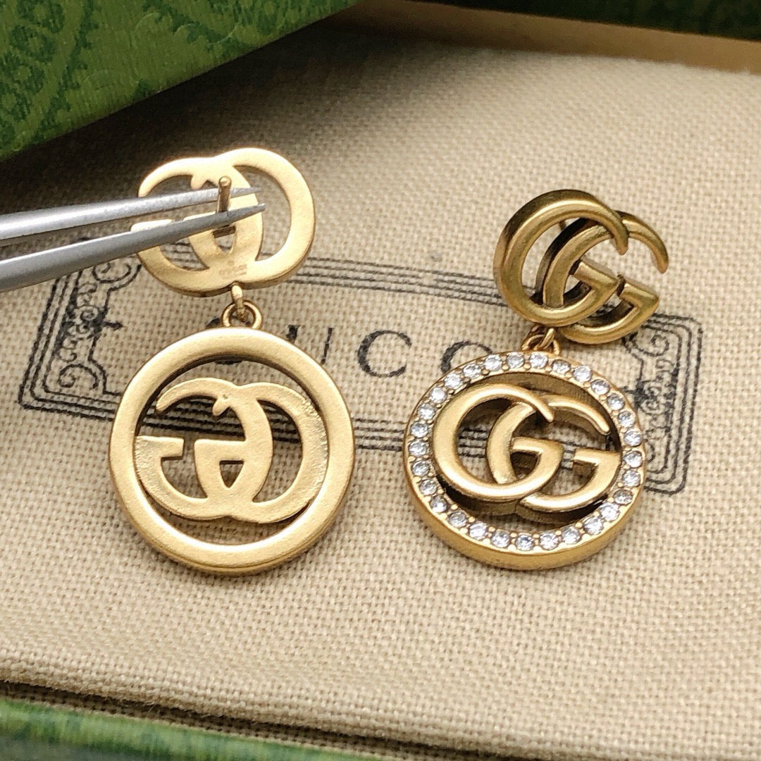 Geometric Emblem Stud Earrings in Polished Metal-Tone – Design 039 main product view
