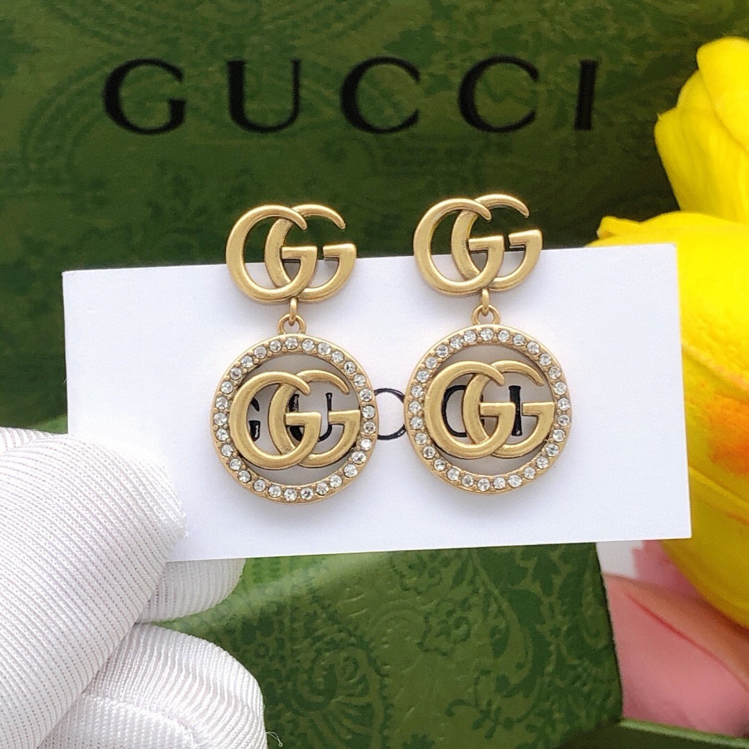Geometric Emblem Stud Earrings in Polished Metal-Tone – Design 039 main product view