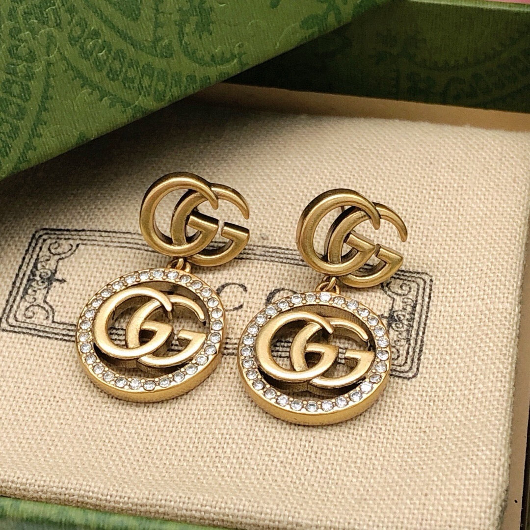 Geometric Emblem Stud Earrings in Polished Metal-Tone – Design 039 styled product view