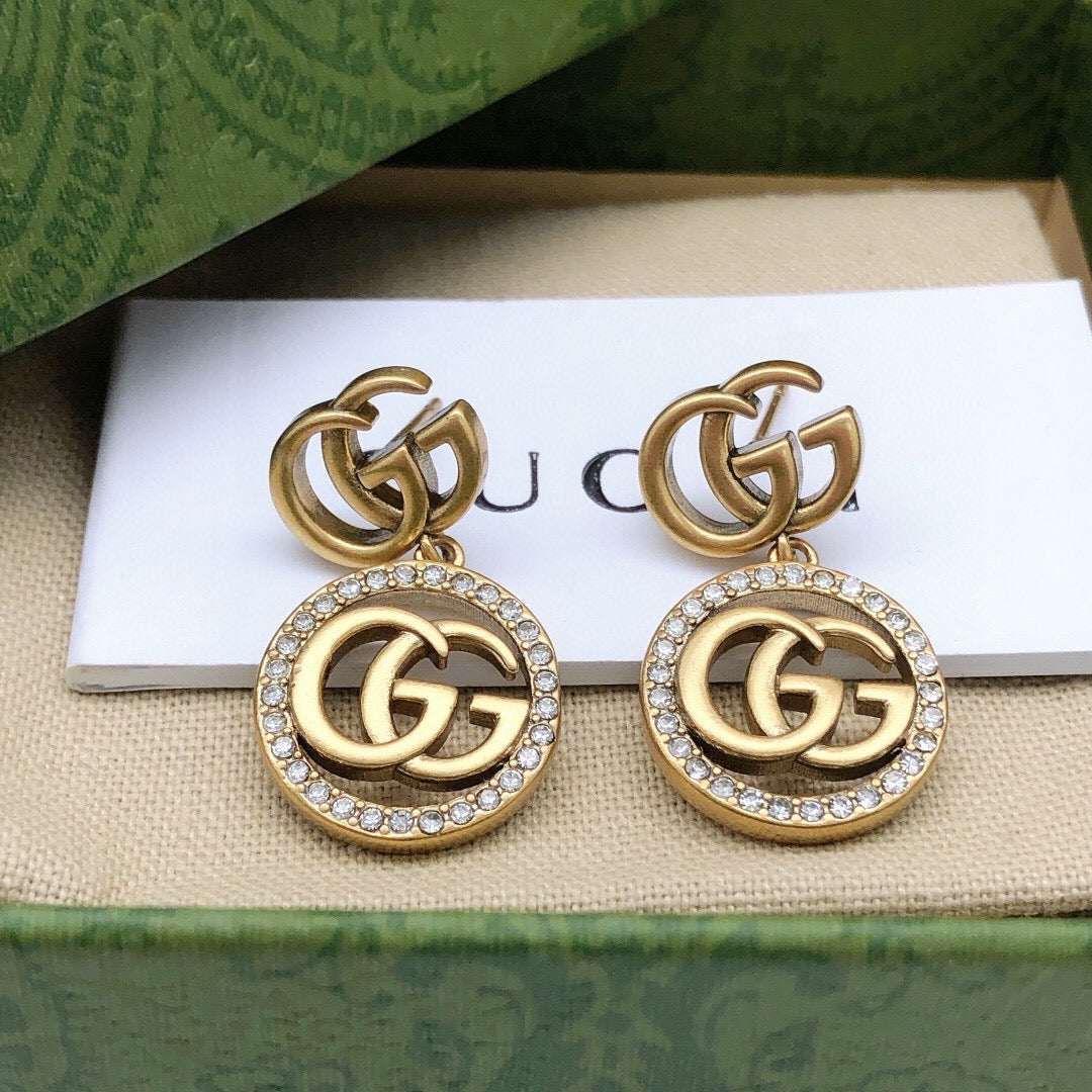 Geometric Emblem Stud Earrings in Polished Metal-Tone – Design 039 detail view