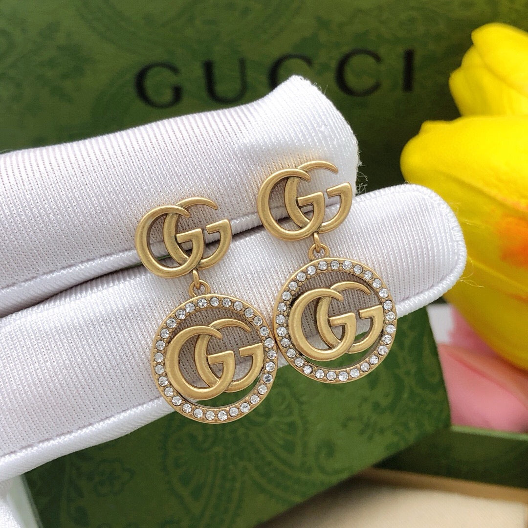 Geometric Emblem Stud Earrings in Polished Metal-Tone – Design 039 detail view