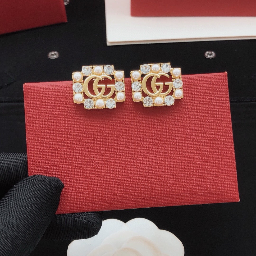 Square Stud Earrings in Gold-Tone detail view
