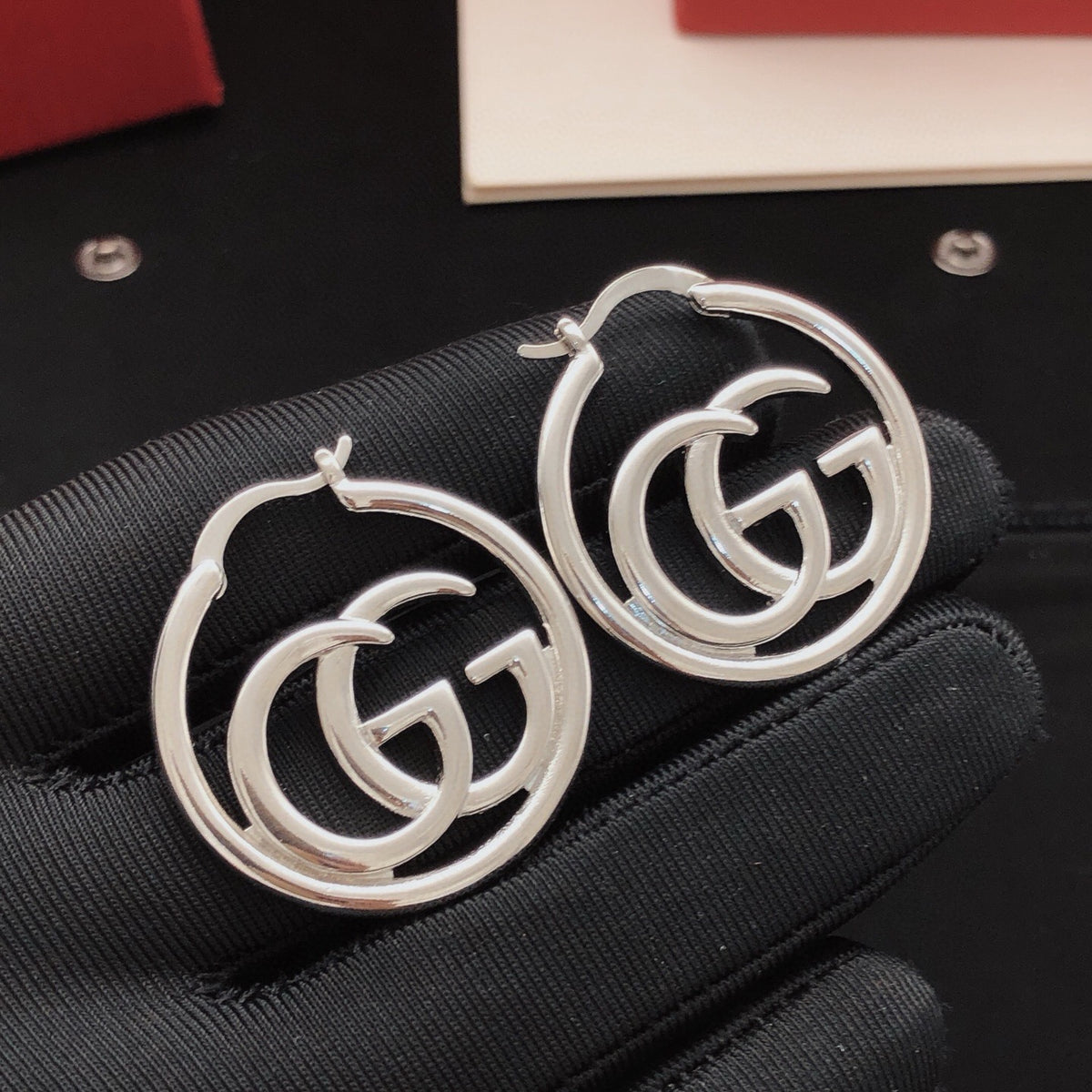 Geometric Emblem Stud Earrings in Silver-Tone – Design 001 main product view