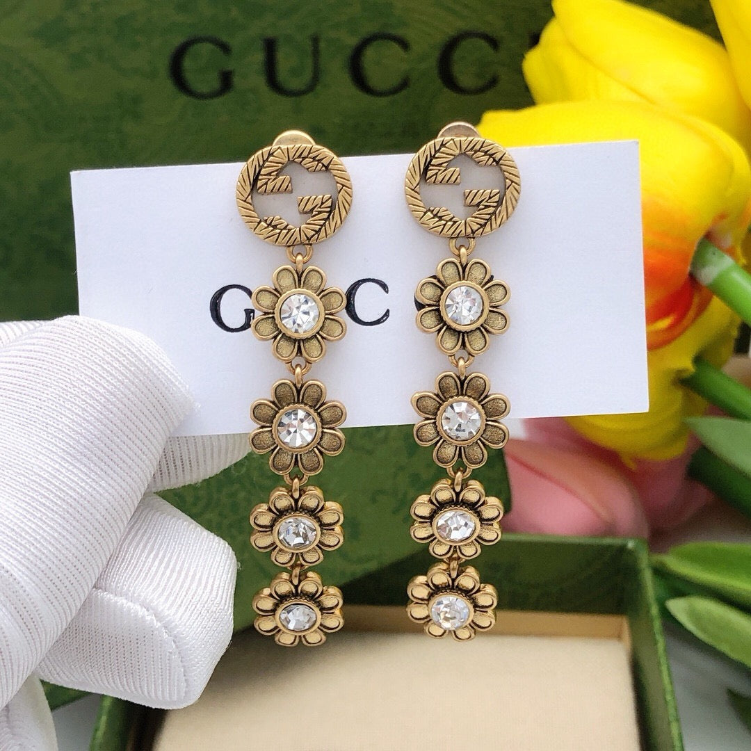 Floral Stud Earrings in Polished Metal-Tone – Design 009 main product view
