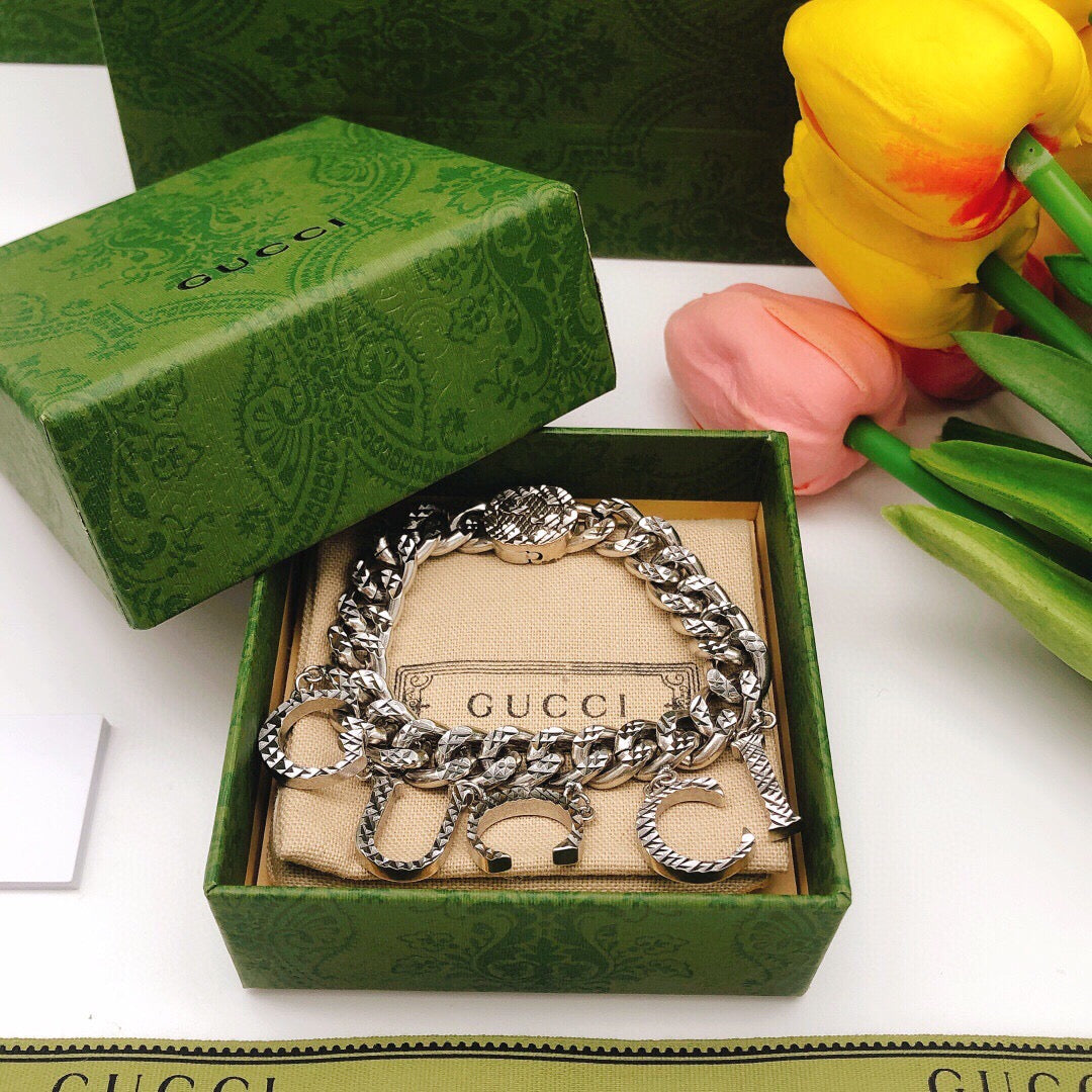 Geometric Emblem Bracelet in Silver-Tone – Design 007 side detail