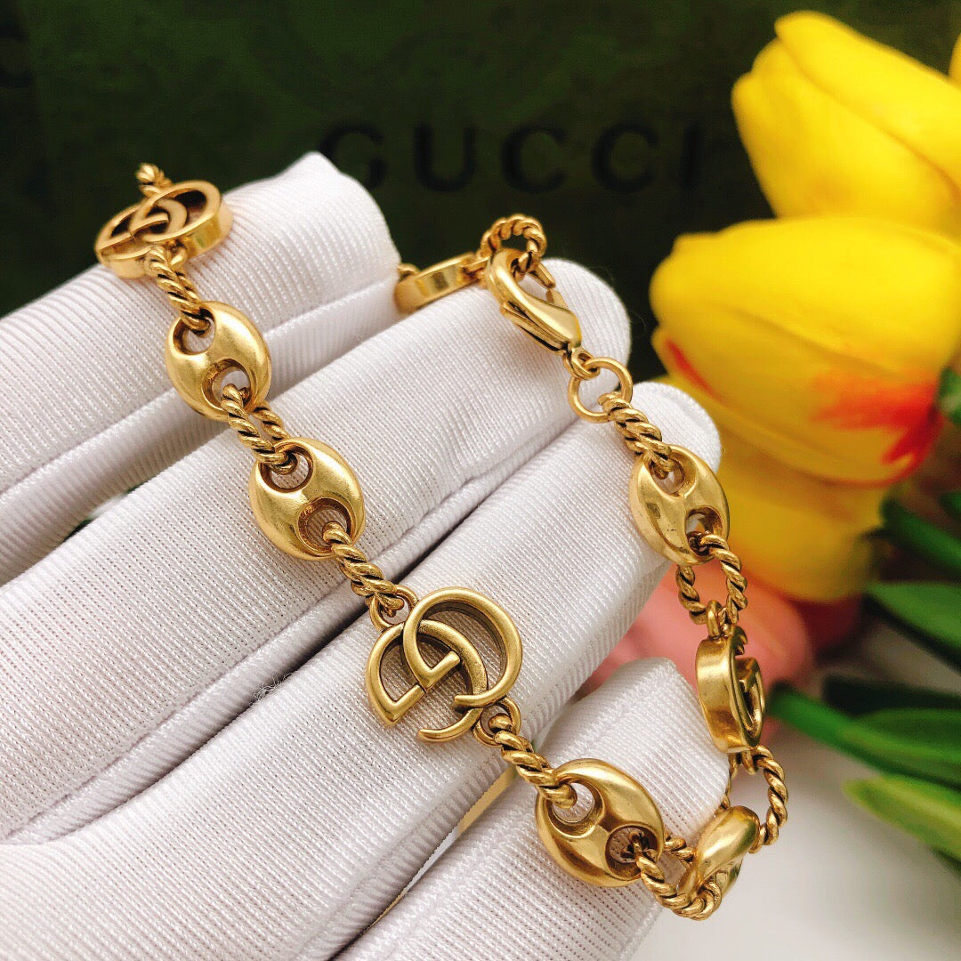Geometric Emblem Bracelet in Polished Metal-Tone – Design 021 front product view