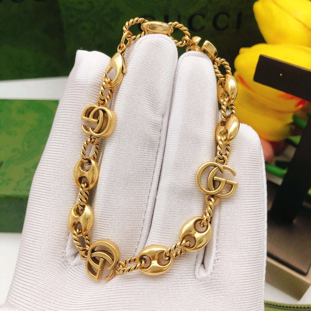 Geometric Emblem Bracelet in Polished Metal-Tone – Design 074 close-up detail