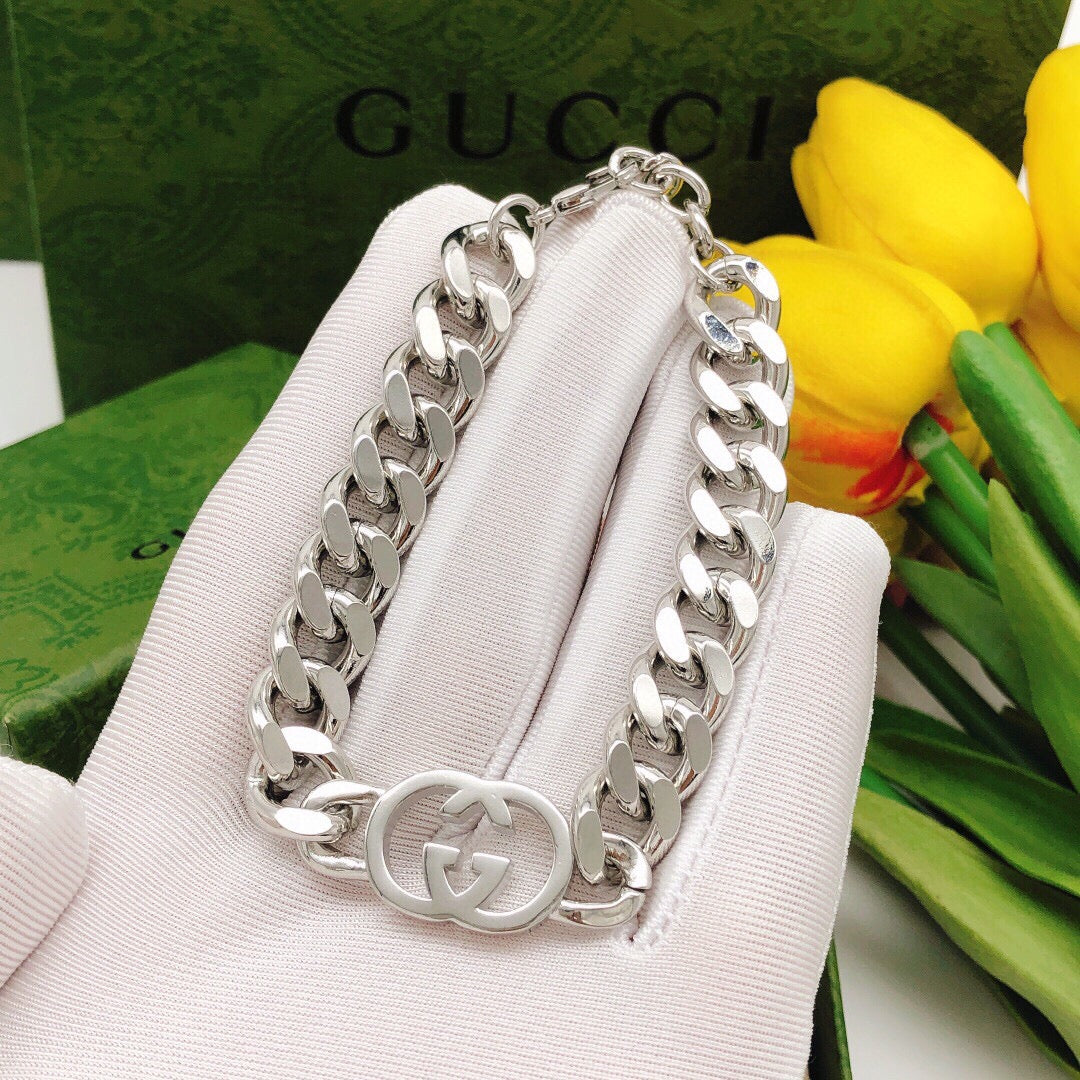 Double-G Emblem Bracelet in Silver-Tone front product view