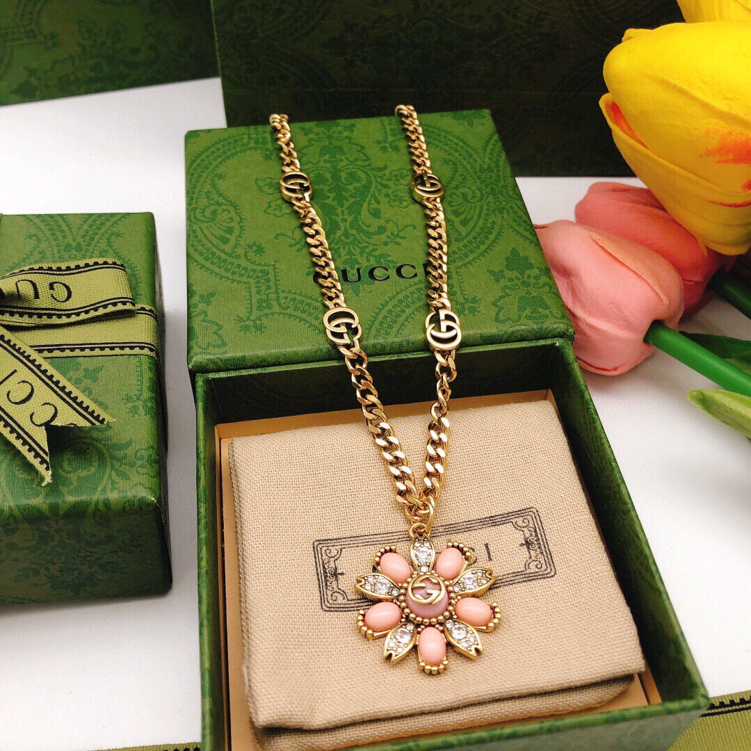 Floral Pendant Necklace in Polished Metal-Tone – Design 003 main product view