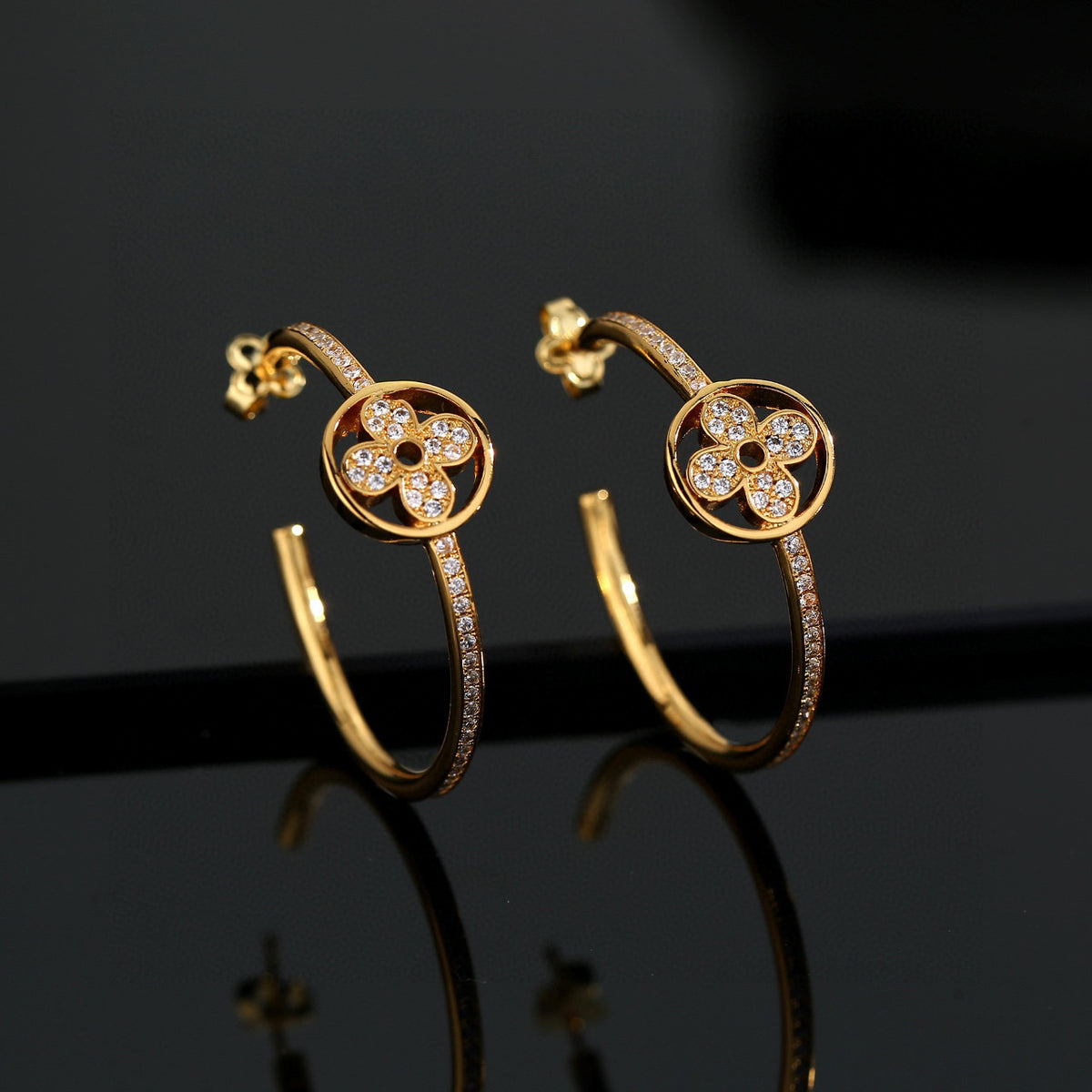 Letter Emblem Stud Earrings in Polished Metal-Tone – Design 026 styled product view