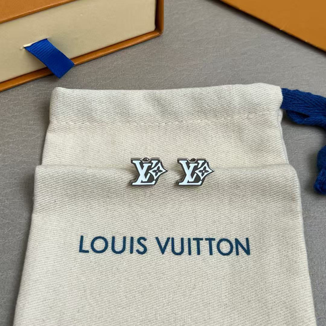 Letter Emblem Stud Earrings in Polished Metal-Tone – Design 042 side detail
