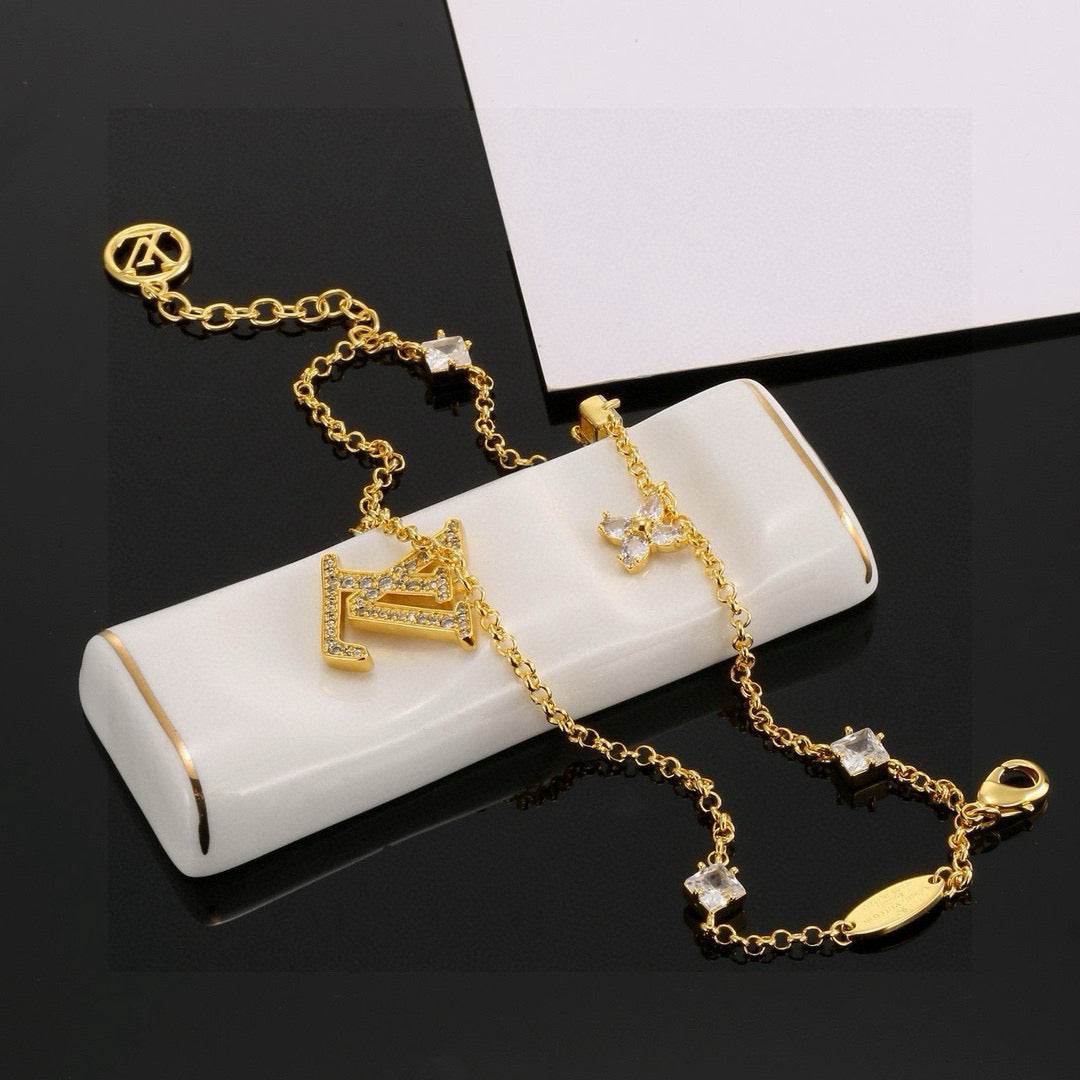 Floral Bracelet in Polished Metal-Tone – Design 002 front product view