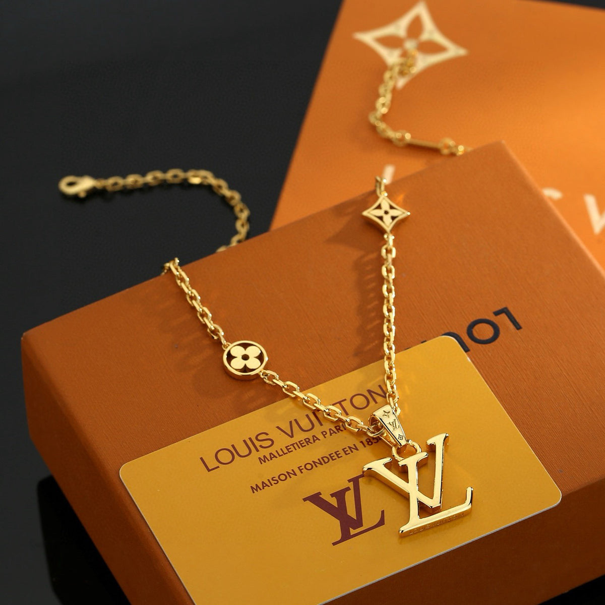 Geometric Emblem Pendant Necklace in Polished Metal-Tone – Design 037 front product view
