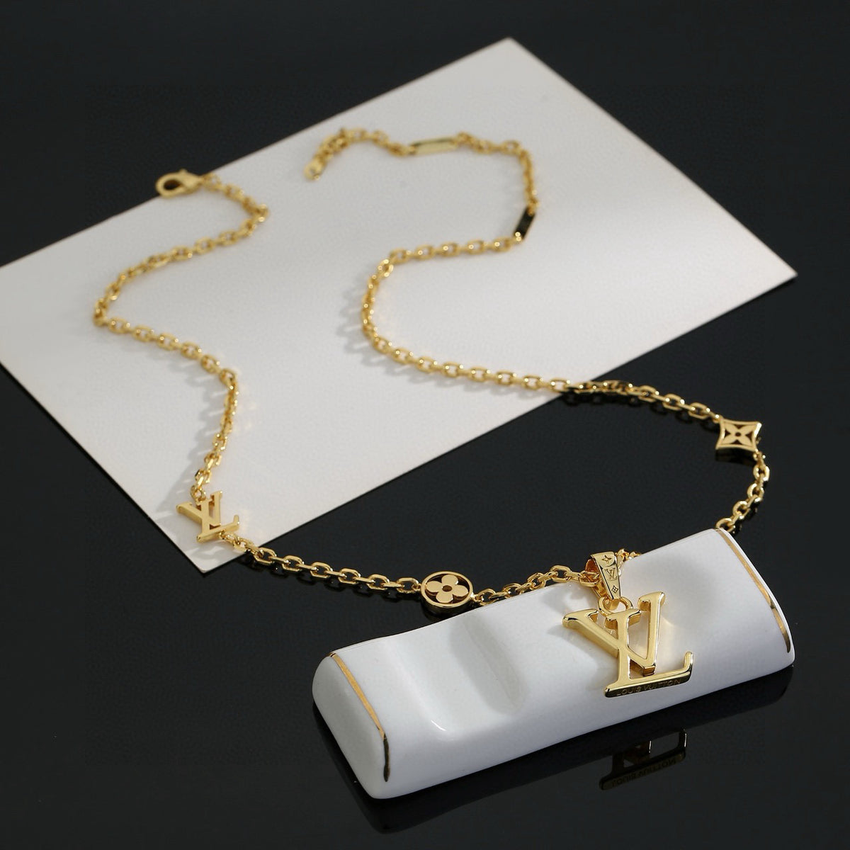 Geometric Emblem Pendant Necklace in Polished Metal-Tone – Design 037 detail view