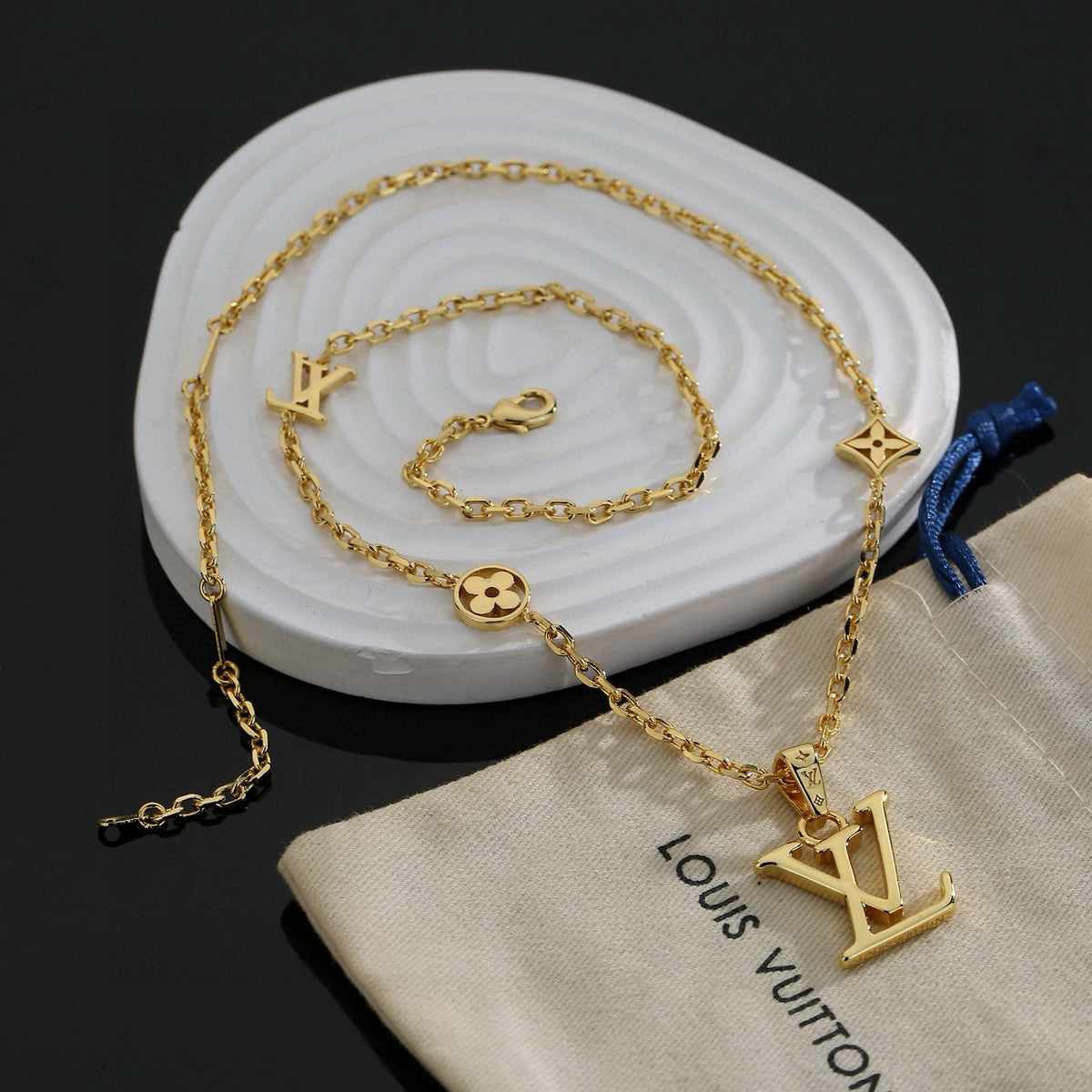 Geometric Emblem Pendant Necklace in Polished Metal-Tone – Design 037 side detail