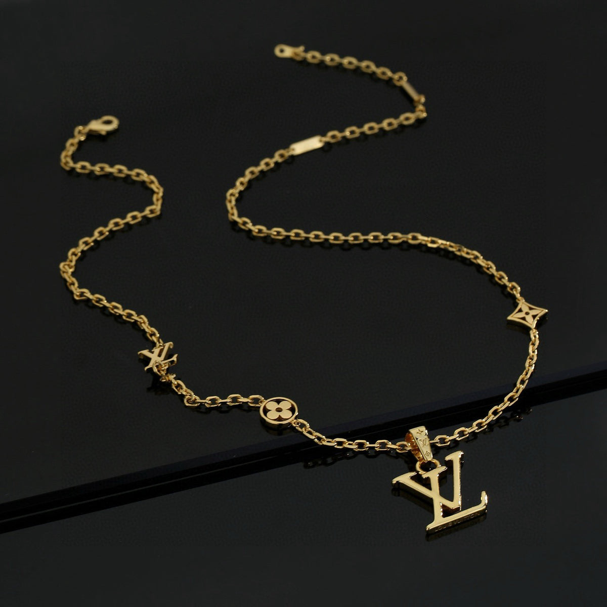 Geometric Emblem Pendant Necklace in Polished Metal-Tone – Design 037 main product view