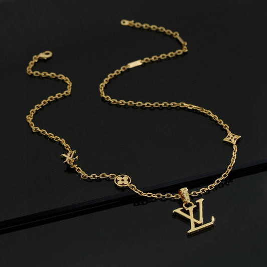 Geometric Emblem Pendant Necklace in Polished Metal-Tone – Design 038 main product view