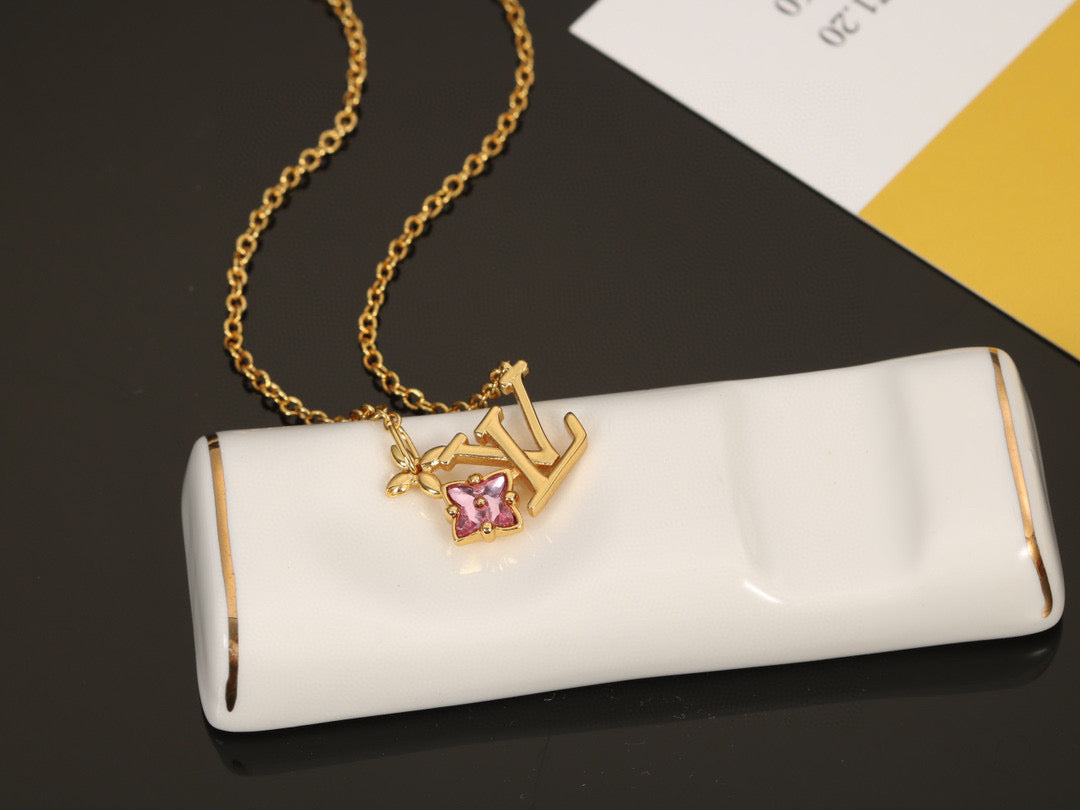 Letter Emblem Pendant Necklace in Polished Metal-Tone – Design 032 side detail